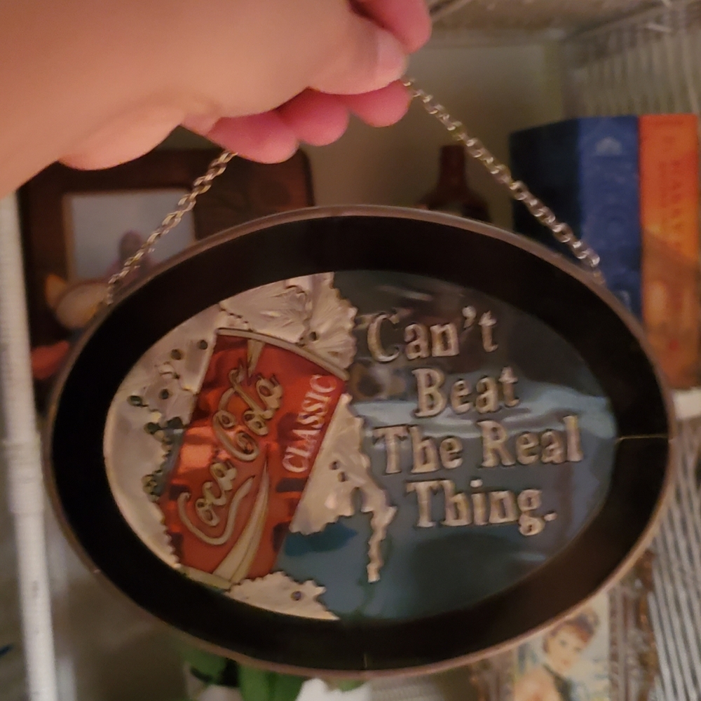 coca cola colored glass hanging sign
